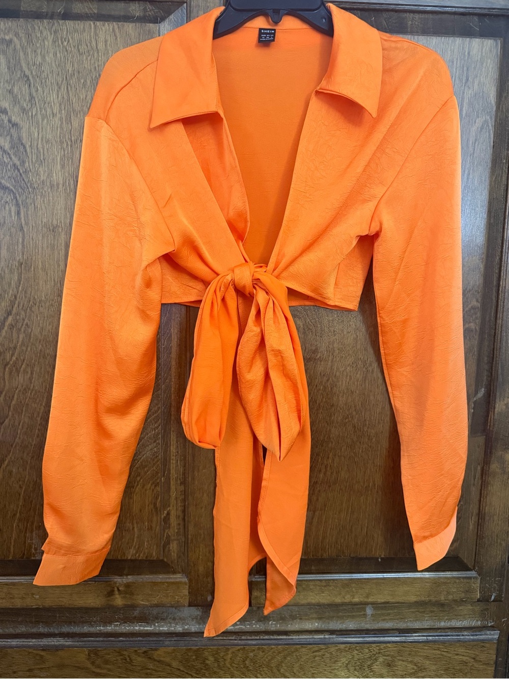 SHEIN Orange Tie-Front Cropped Blouse